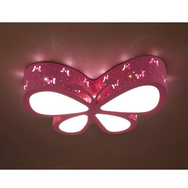 OUKANING 19.7 in. Pink Creative Butterfly Lighting Flush Mount