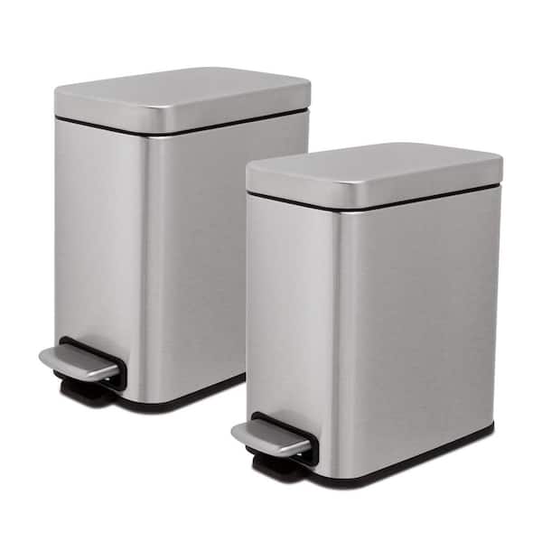 1.3 Gal. Stainless Steel Trash Can, Step-on, Slim Shape 2PCS Set