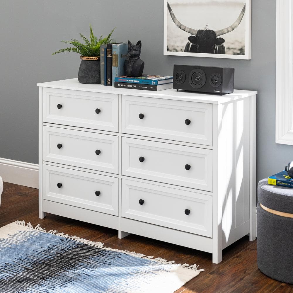 6 Drawers LED Dresser with 2 Pull-Out Tray Storage Organizer White