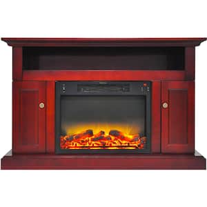 Sorrento Electric Fireplace with an Enhanced Log Display and 47 in. Entertainment Stand in Cherry