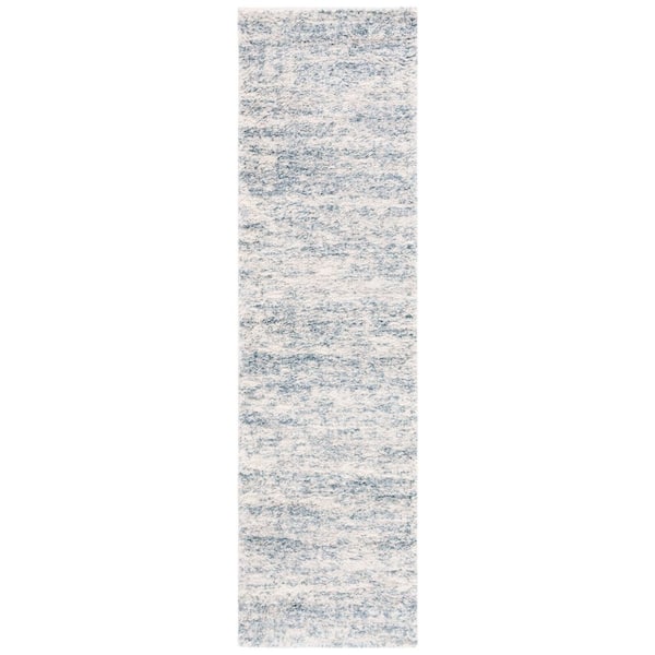 Berber Shag 2 ft. x 14 ft. Ivory/Light Aqua 2-Toned Solid Runner Rug