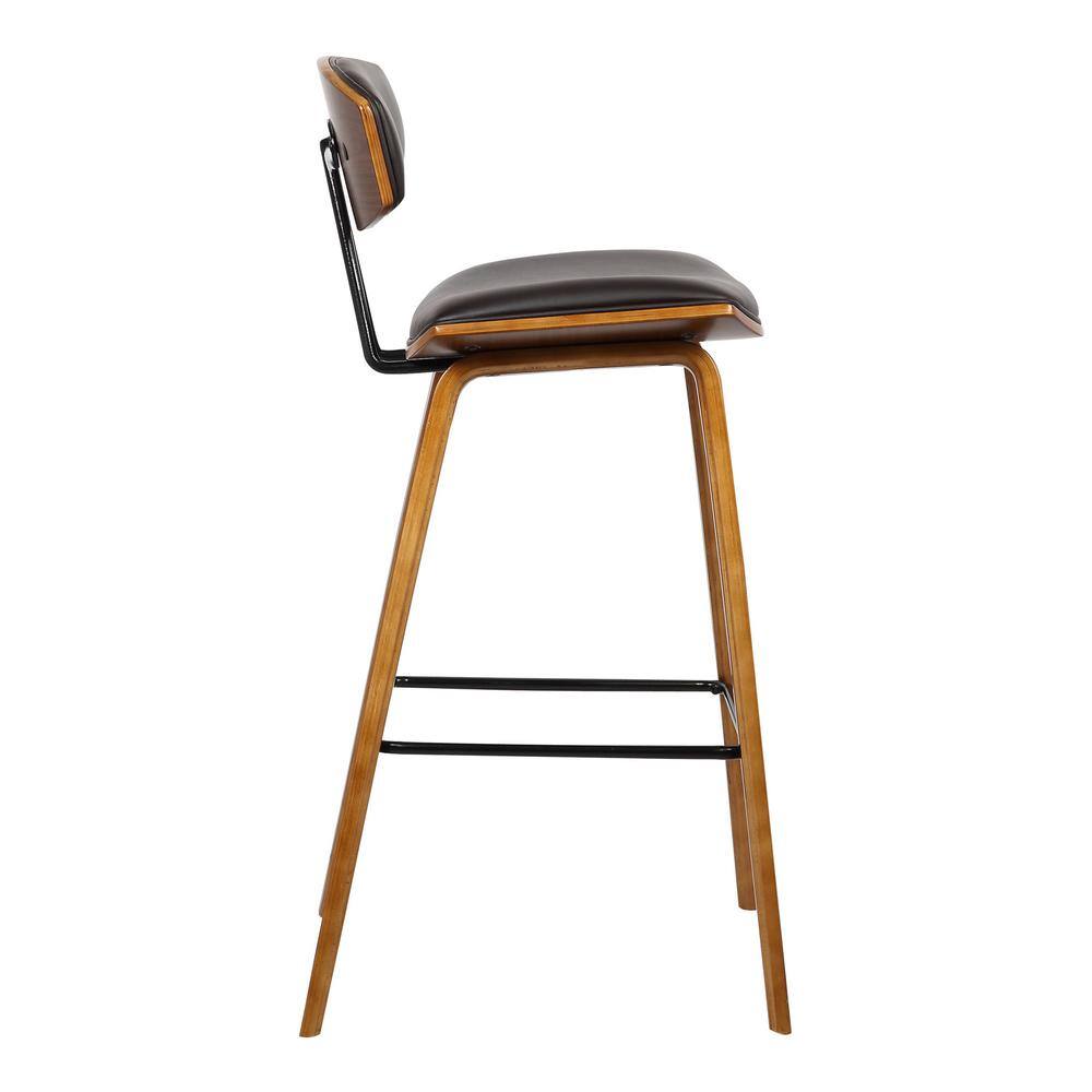 Fox 26" Dark Brown Faux Leather and Walnut Wood Bar Stool
