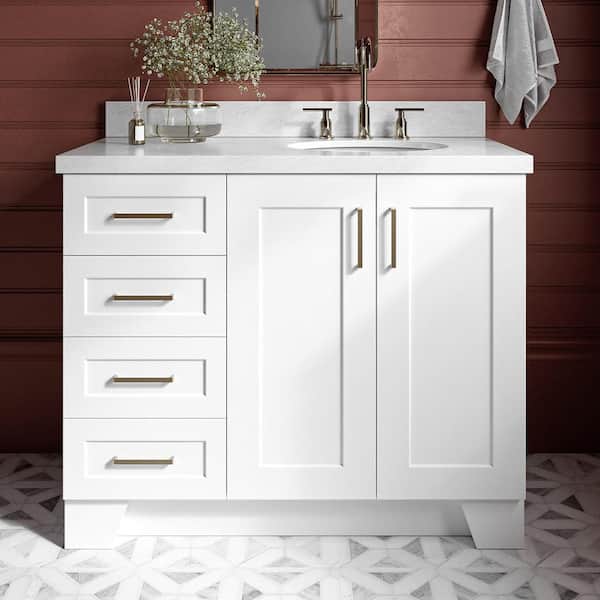 ARIEL Taylor 43 in. W x 22 in. D x 36 in. H Freestanding Bath Vanity in White with Carrara White Marble Top