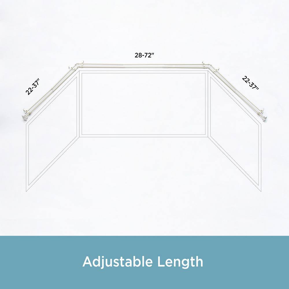 Brushed Nickel Steel Double Bay Window Curtain Rod with Square Finials