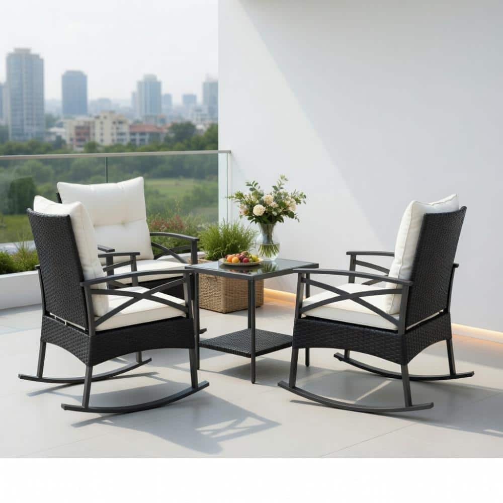 3-Piece White Frame PE Rattan Rocking Set – 2-Tier Glass Side Table, Multi-Shade Cushion Choices price history on PriceWatchPro
