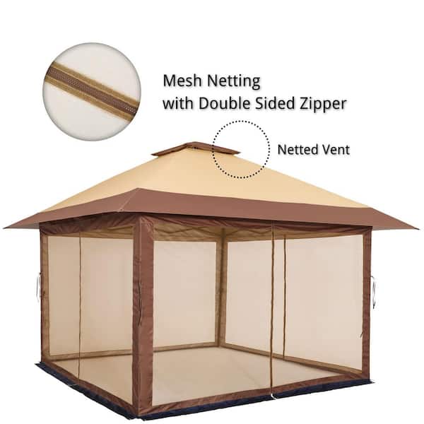 Zeus & Ruta 13 ft. x 13 ft. Khaki Instant Pop Up Gazebo Canopy