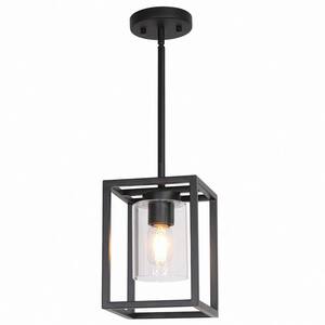 6.7 in. 1-Light Black Kitchen Island Lighting Fixtures with Glass Shade
