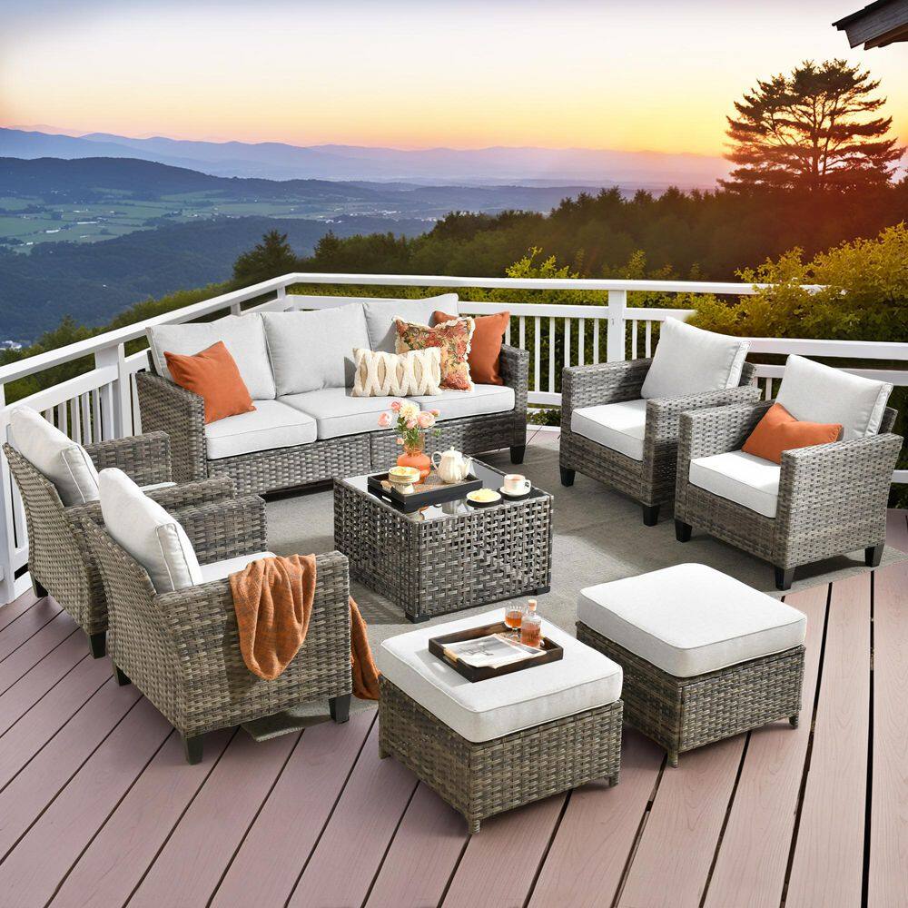 Daphne 8-Piece Wicker Modern Outdoor Patio Conversation Sofa Seating Set with Light Gray Cushions price history on PriceWatchPro