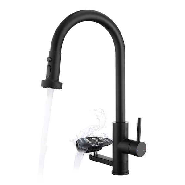 3-in-1 Matte Black Kitchen Faucet with Glass Rinser, Pull-Down Sprayer, 3 Modes High Arc Single Handle Sink Faucet