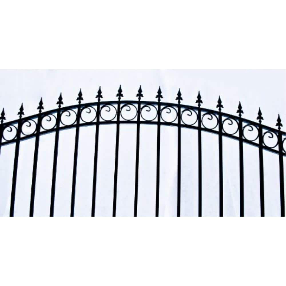 Black Steel Arched Sliding Driveway Gate with Pointed Pickets