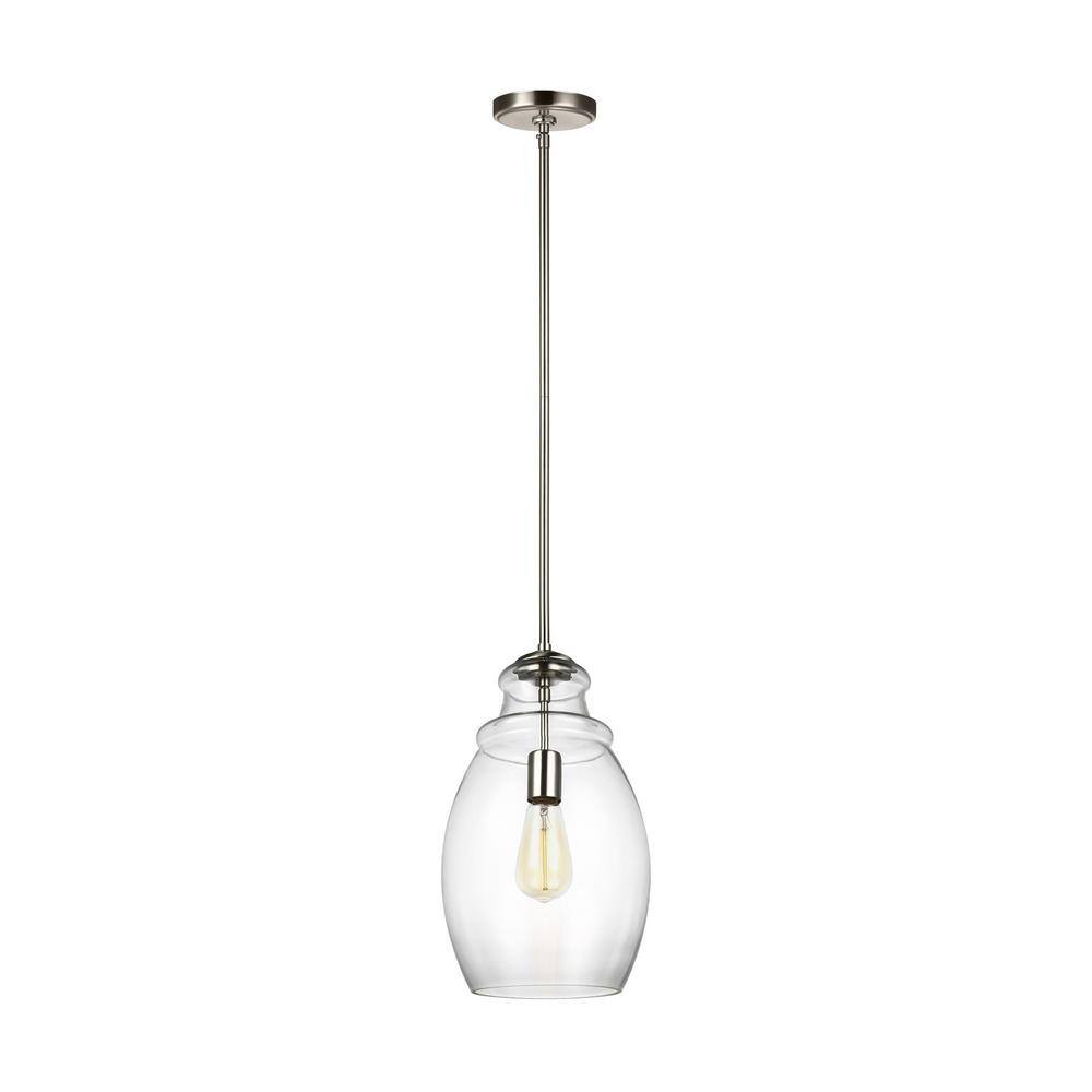 Shade Satin 1-Light Nickel The Clear Marino Depot Home Glass Hanging P1484SN with - Generation Lighting Pendant