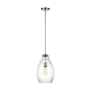 Marino 1-Light Satin Nickel Hanging Pendant with Clear Glass Shade