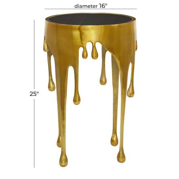 16 in. Gold Drip Large Round Glass End Table with Melting Design and Shaded Glass Top