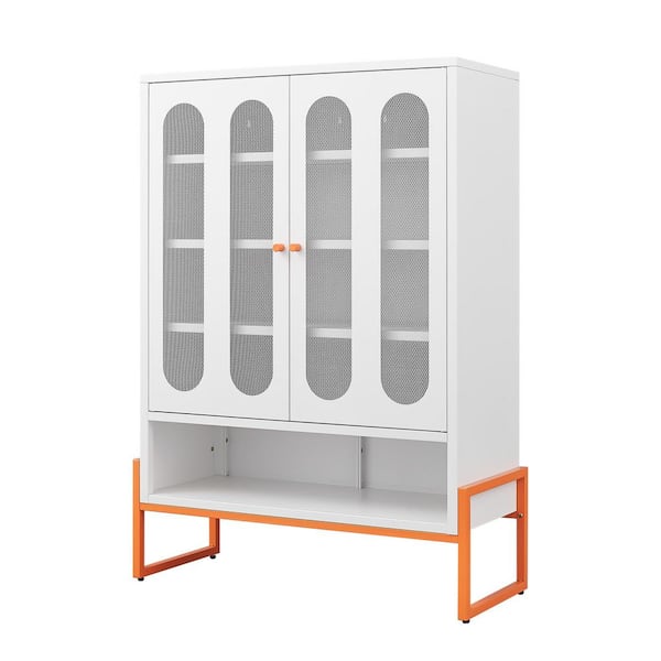 46.45 in. x 31.5 in. White Metal Shoe Storage Cabinet with Mesh Doors, Adjustable Shelves and Moisture Protection