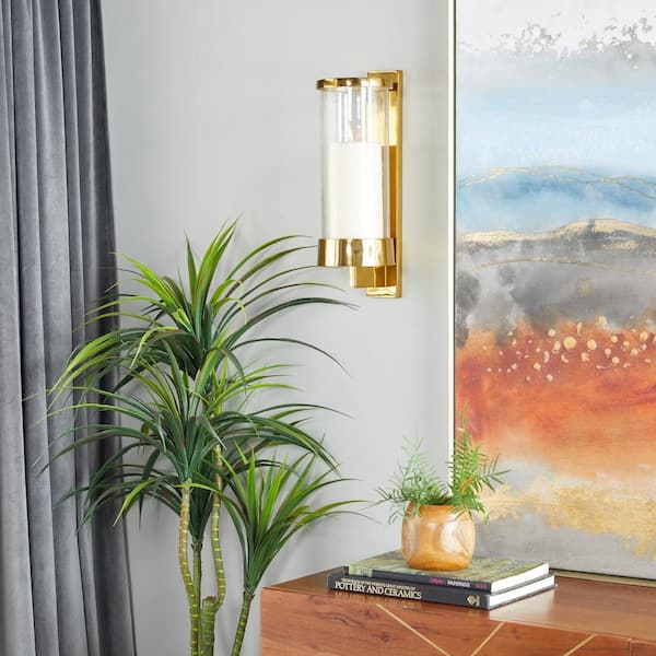 Litton Lane 16 in. Gold Aluminum Metal Single Candle Wall Sconce