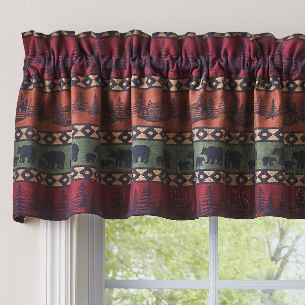 Mountain Bear Jacquard Valance Curtain in Red and Green