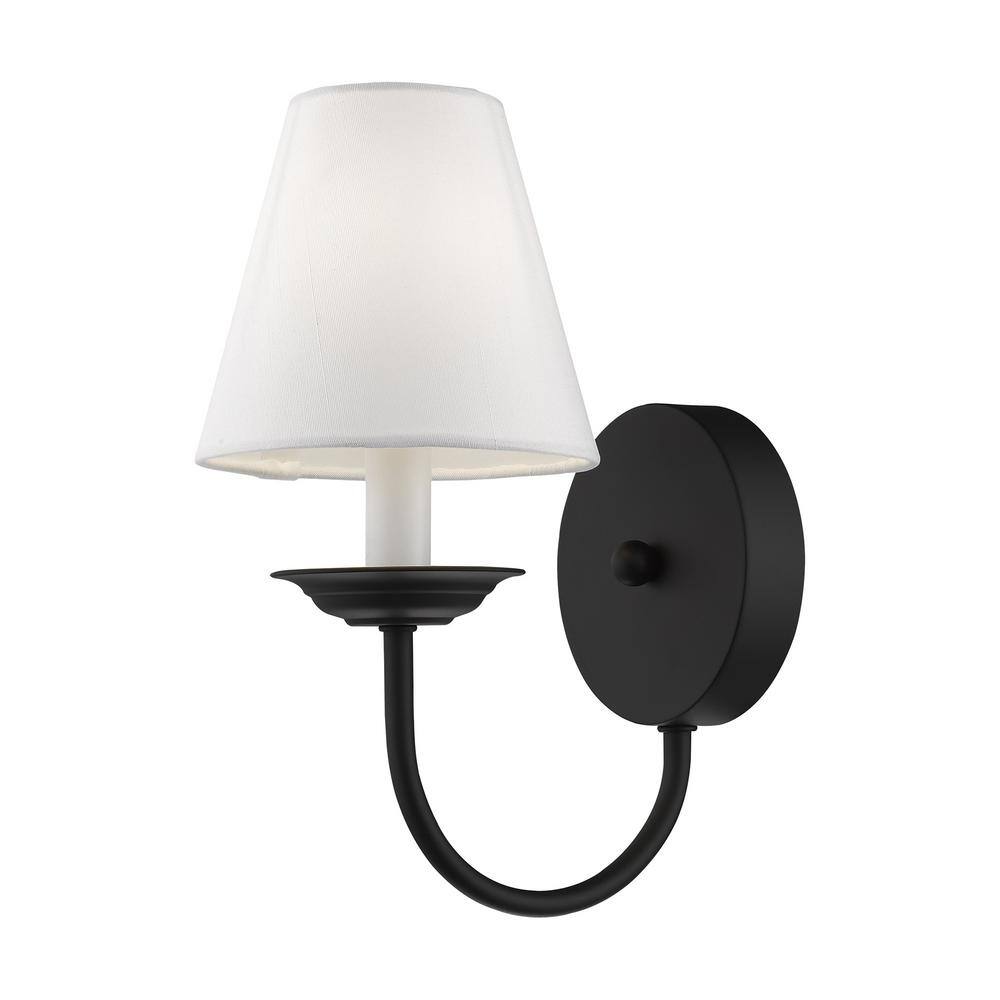 Black Steel Wall Sconce with Off-White Shade