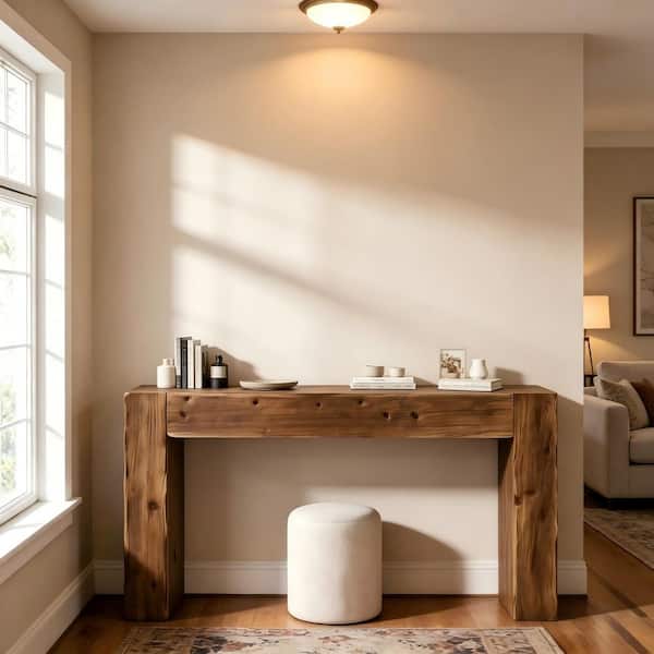 BYBLIGHT Turrella 63 in. Brown Rectangle Solid Wood Console Table Long ...