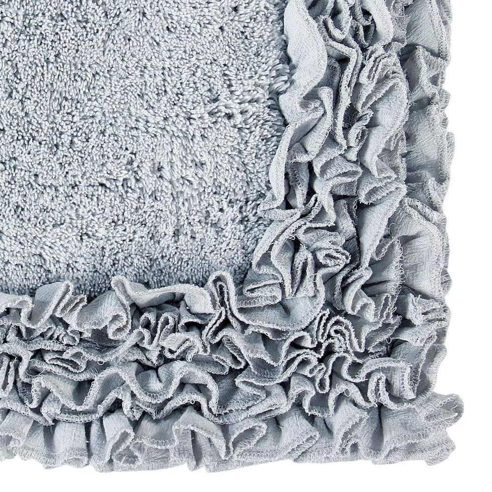 Silver Cotton Tufted Shaggy Border 2-Piece Bath Rug Set
