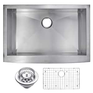 Farmhouse Apron Front Stainless Steel 33 in. Single Bowl Kitchen Sink with Strainer and Grid in Satin