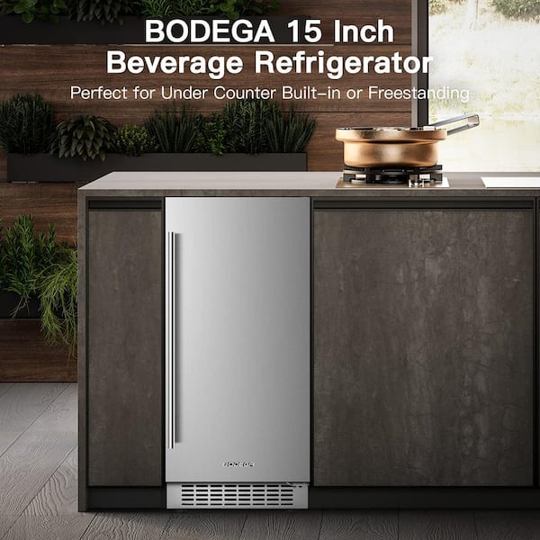 BODEGA 15 in. 100 Can (12 oz.) Single Zone Built-in Beverage Cooler Fridge in Stainless Steel for Outdoor and Indoor Use