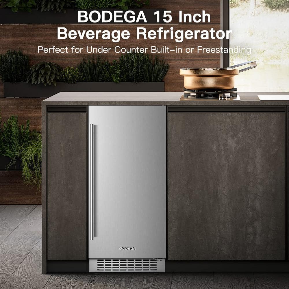 15 in. 100 Can (12 oz.) Single Zone Built-in Beverage Cooler Fridge in Stainless Steel for Outdoor and Indoor Use