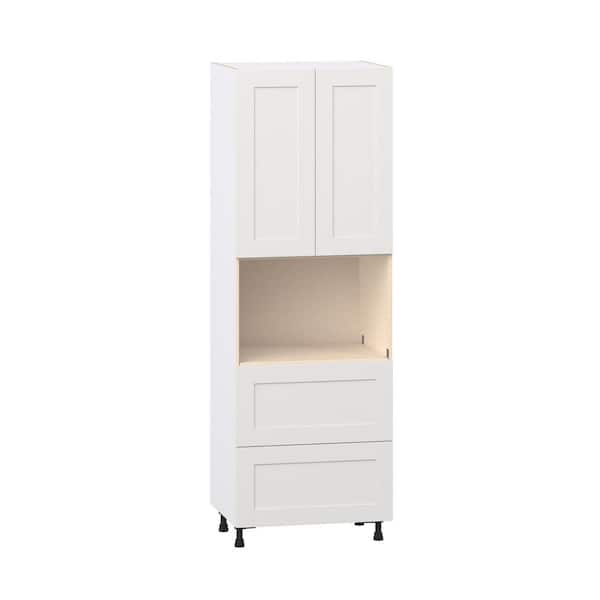 J COLLECTION Roseland 30 in. W x 24 in D x 89.5 in H Assembled Shaker Microwave Pantry Kitchen Cabinet in Warm White with 2 Drawers