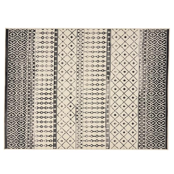 Noble House Castellina Black/Ivory 5 ft. x 7 ft. Indoor/Outdoor Patio Area Rug