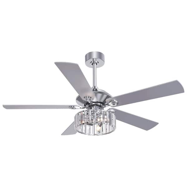 52 in. Indoor Chrome Farmhouse Downrod Mount SilverCeiling Fan with Light Kit and Remote Control