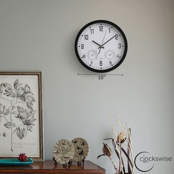 CLOCKSWISE 10 in. Non-Ticking Wall Clock with Thermometer
