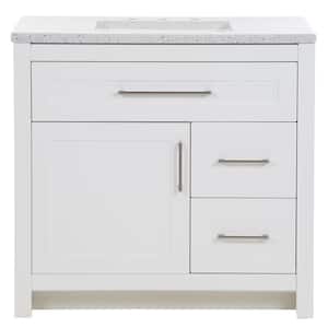 Clady 36.50 in. W x 18.75 in. D Bath Vanity in White with Solid Surface Vanity Top in Silver Ash with White Basin