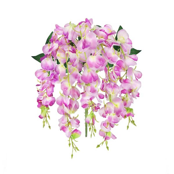 LIVING LUXURY 24 in. Lavender Artificial Wisteria Flower Stem Hanging Spray Bush (Set of 2)
