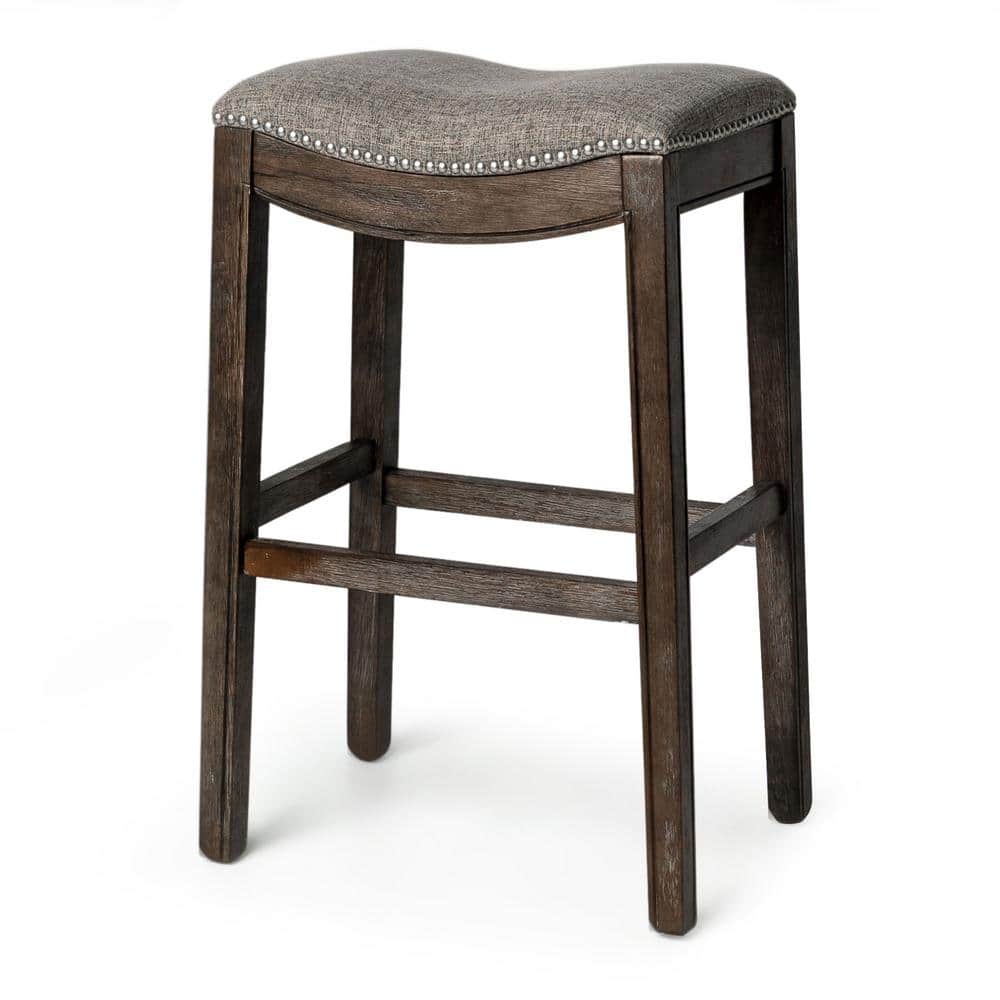 Adrien Saddle-Style Backless Bar Stool in Gray Wirebrush Finish