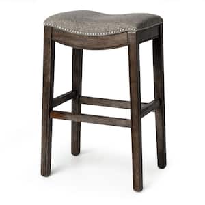 Adrien 31 in. Walnut Backless Wooden Bar Stool with Premium Grey Fabric Upholstered Seat