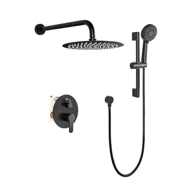5-Spray Wall Mount Dual Fixed and Handheld Shower Head 2.5 GPM in Black