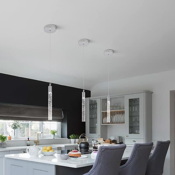 Home Lighting 6W 1-Light Chrome Modern Dimmable Integrated LED Mini Crystal Pendant Light For Ktichen, 1Pack