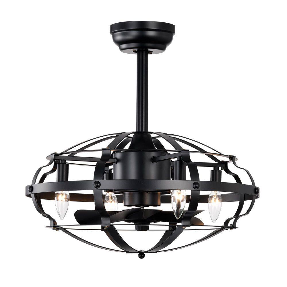 Luxrity 20 in. Indoor Black Industrial Metal Drum Caged Fandelier Downrod Ceiling Fan with Light and Remote Included price history on PriceWatchPro
