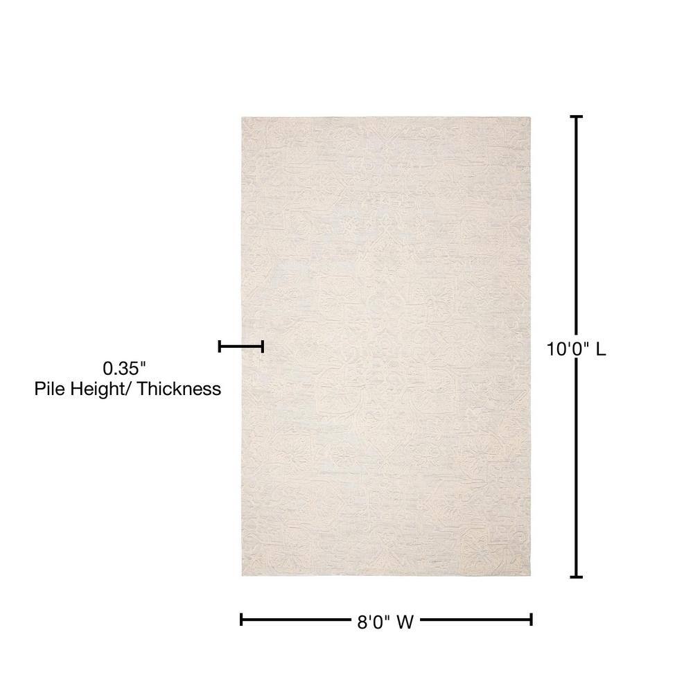 Hand-Tufted Ivory Abstract Wool Round Area Rug, 8' x 10'