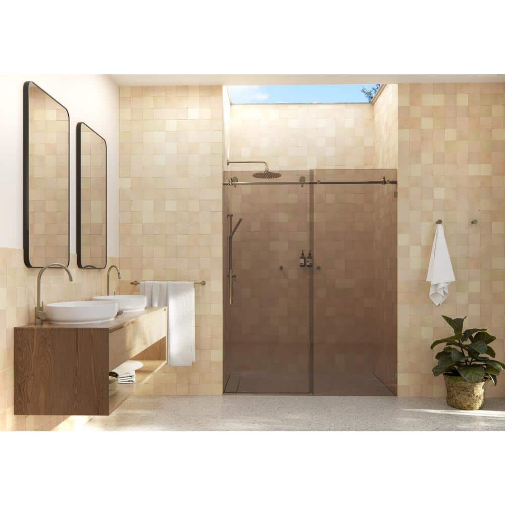 Equinox 60" Frameless Brushed Bronze Sliding Shower Door