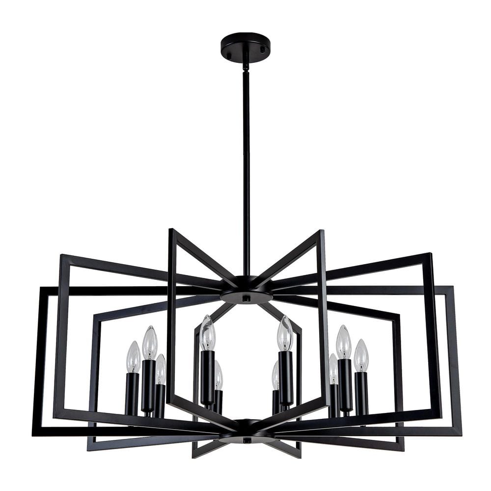 36.2 in 10-Light Matte Black Lantern Tiered Chandeliers with Adjustable Height Chandeliers (Bulbs Not Included) price history on PriceWatchPro