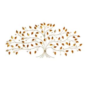 60 inch Gold Brushed Flowing Leaves Wall Decor, Size: 28