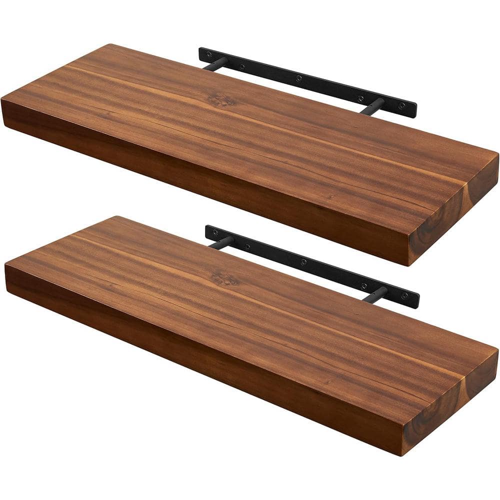 24 in. W x 7 in. D Decorative Wall Shelf, Brown Wood Floating Shelves Wall 