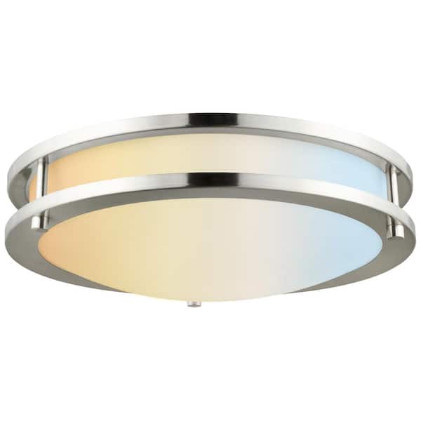 Sunlite 16 in. Brushed Nickel CCT Selectable 27K/30K/35K/40K/50K Flush Mount with Frosted Acrylic Shade Integrated LED (1-Pack)