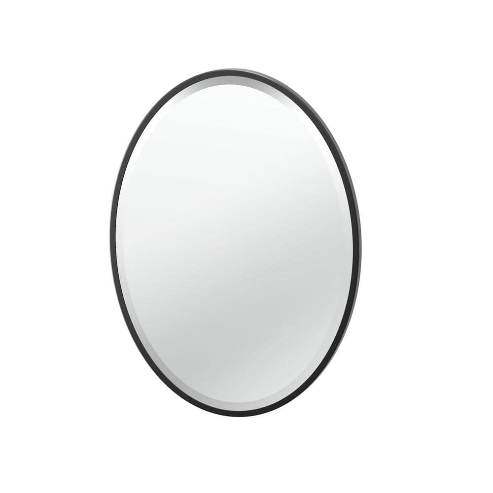 Flush 20.5 in. W x 27.5 in. H Oval Framed Wall Beveled Edge Bathroom Vanity Mirror in Matte Black price history on PriceWatchPro
