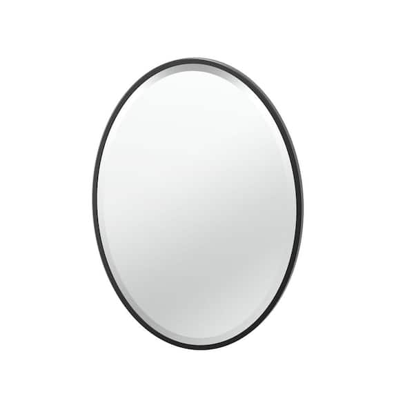Gatco Flush 20.5 in. W x 27.5 in. H Oval Framed Wall Beveled Edge Bathroom Vanity Mirror in Matte Black