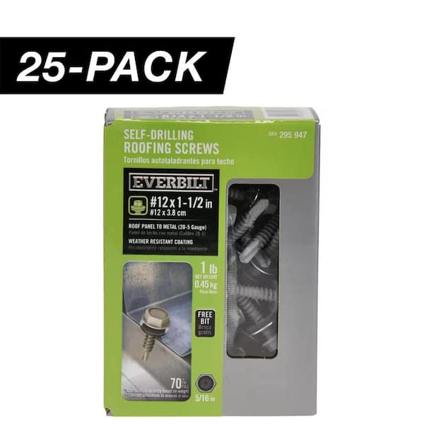 25-Pack #12 x 1-1/2 in. Flange Hex Head Hex Drive Self-Drilling Screw with Neoprene Washer (25 lb / 1,750-Piece)