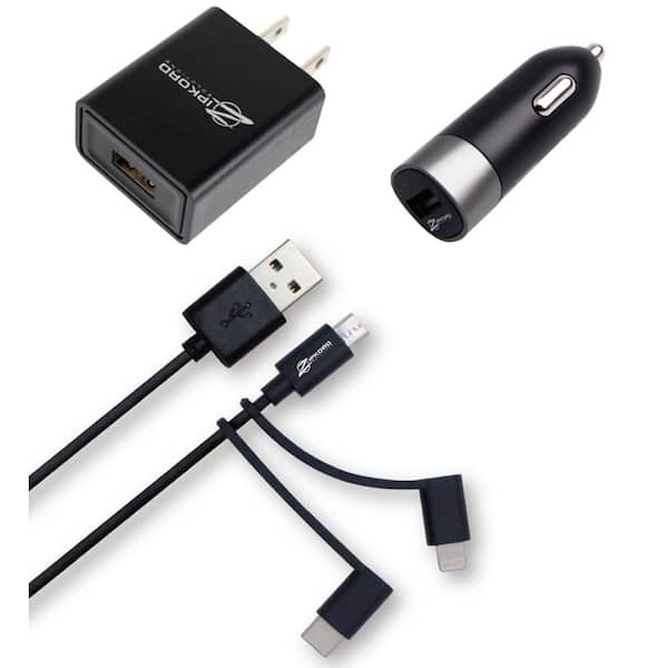 nationale vlag snor projector ZipKord Adapter Bundle with 39 in. USB A to Lightning, Micro-USB, and USB-C  3-in-1 PVC Cable Z223N361 - The Home Depot