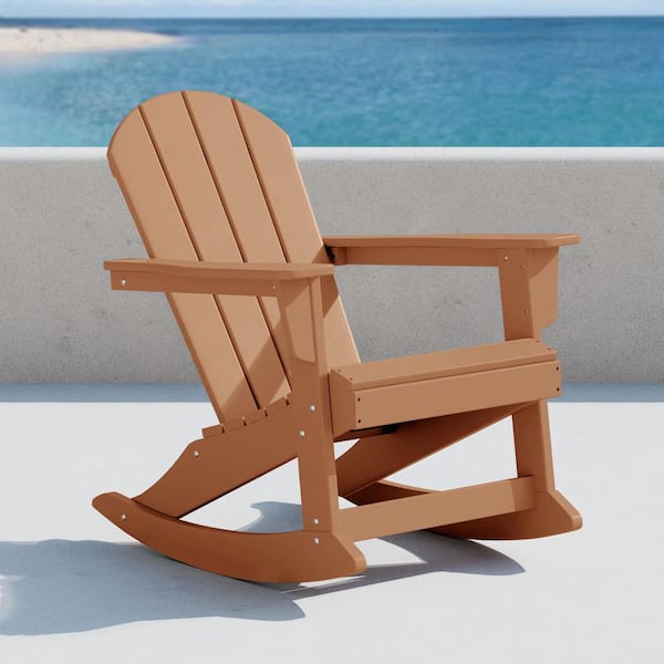 Laguna Fade Resistant Outdoor Patio HDPE Poly Plastic Adirondack Porch Rocking Chair in Teak