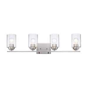 Simi 31 in. 4-Light Brushed Nickel Bathroom Vanity Light Fixture with Seeded Glass Shades