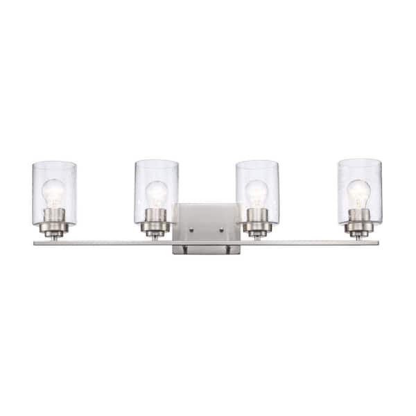 Simi 31 in. 4-Light Brushed Nickel Bathroom Vanity Light Fixture with Seeded Glass Shades